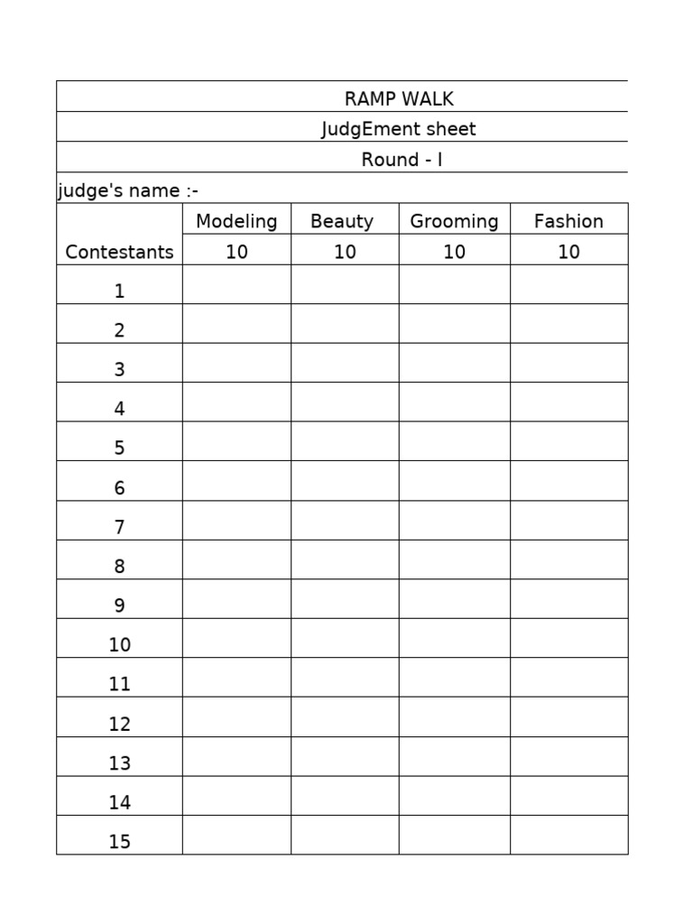Ramp Walk Judgement Criteria Sheet | PDF