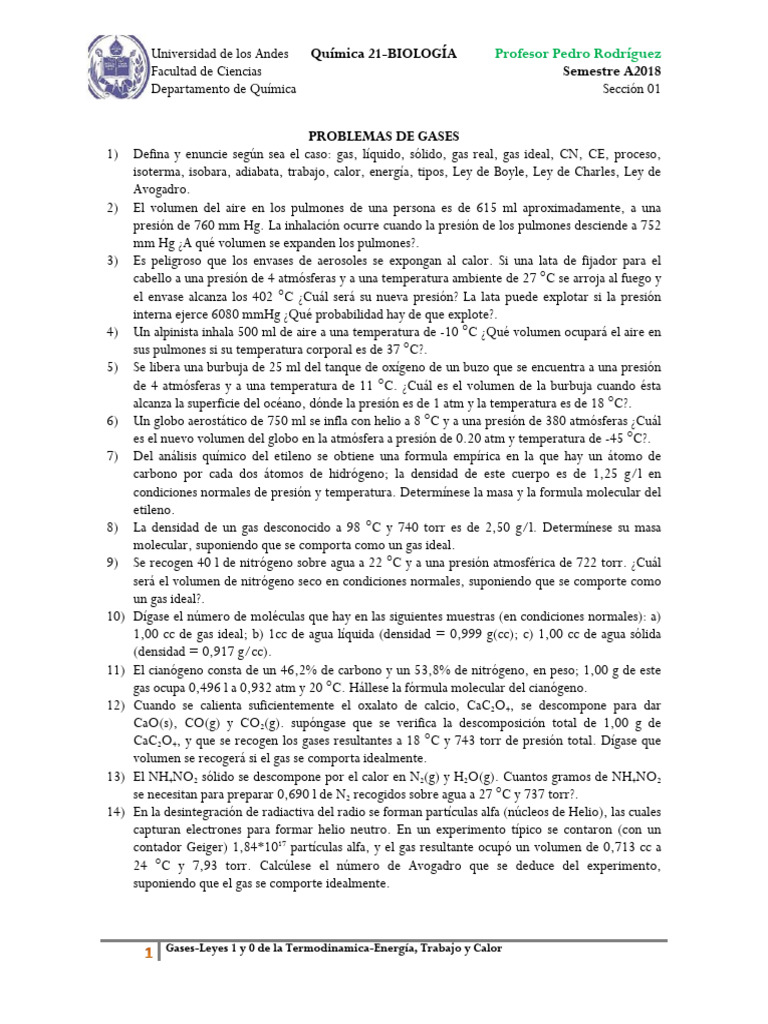 Problemas de Gases y Termodinámica | PDF | Termodinámica | Gases