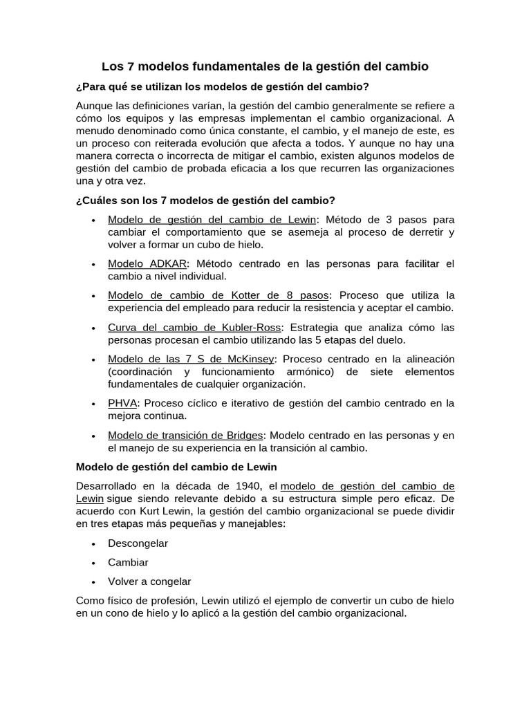 7 Modelos Clave de Gestión del Cambio | PDF | Gestión del cambio | Las ...