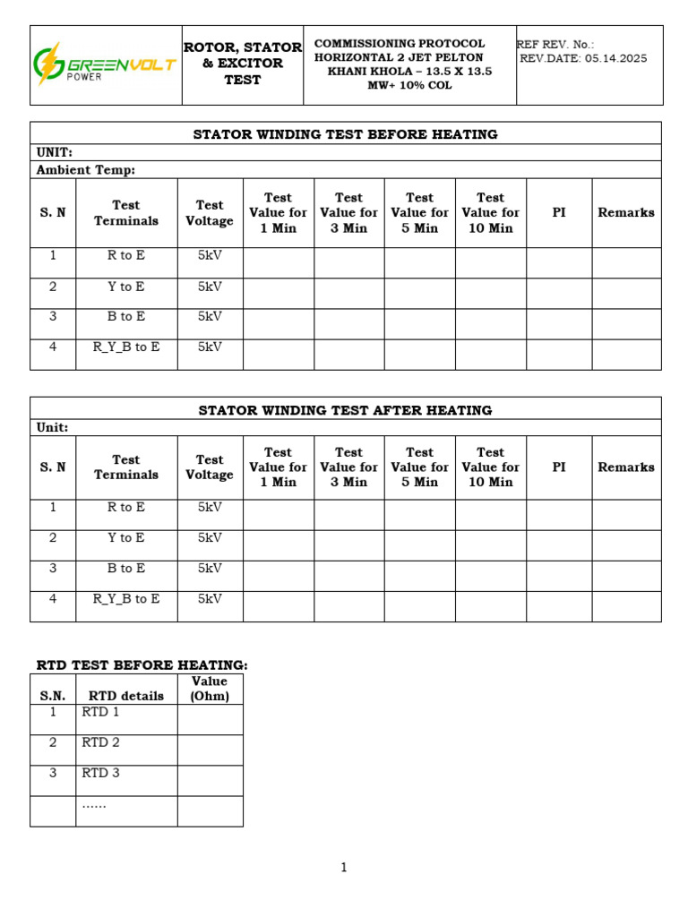 Rotor Stator & Exciter Checksheet 20250514 | PDF | Electrical ...