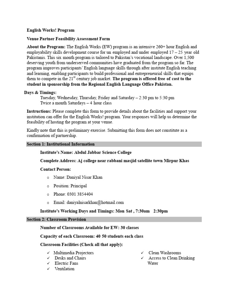 English Works Venue Partner Survey | PDF | Learning