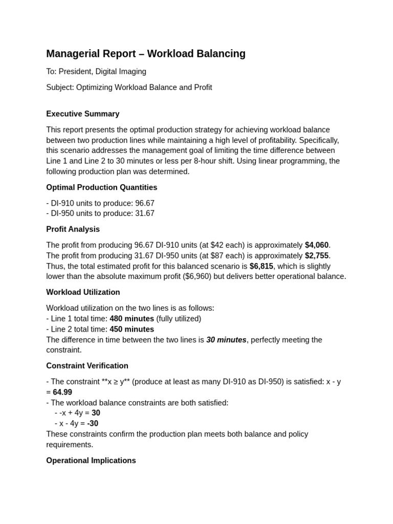 Optimizing Production Workload Balance | PDF