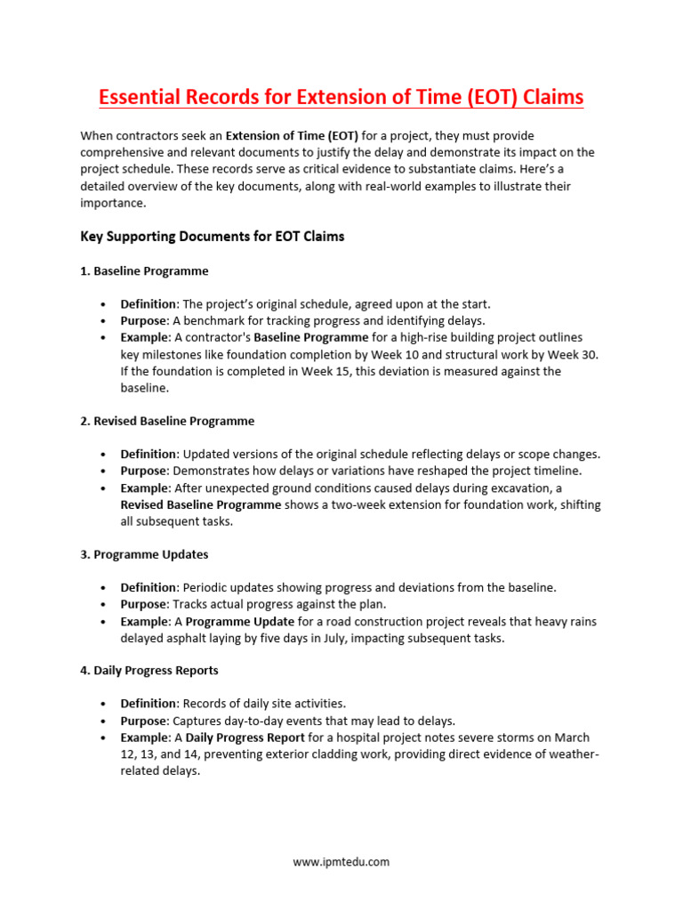 Essential Documents for EOT Claims | PDF | Business