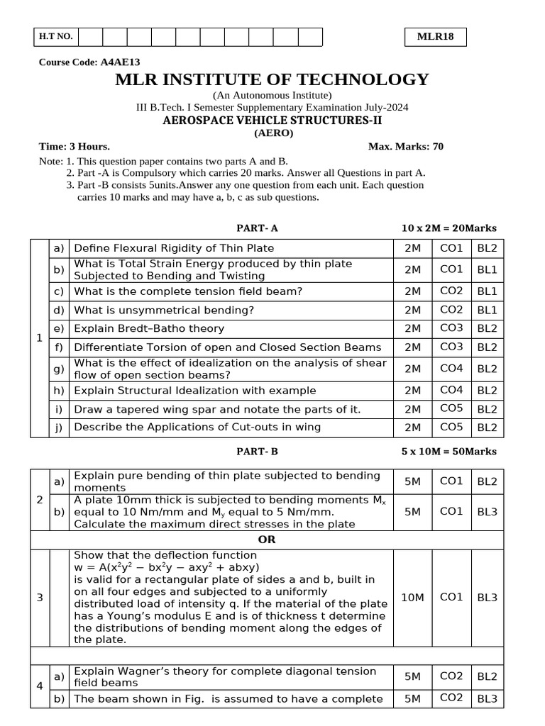 Aerospace Vehicle Structures II Exam | PDF | Bending | Beam (Structure)