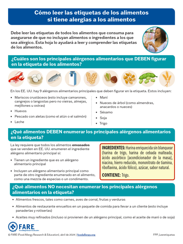 FARE Understanding Food Labels - Spanish | PDF | Alimentos | Alergia a ...
