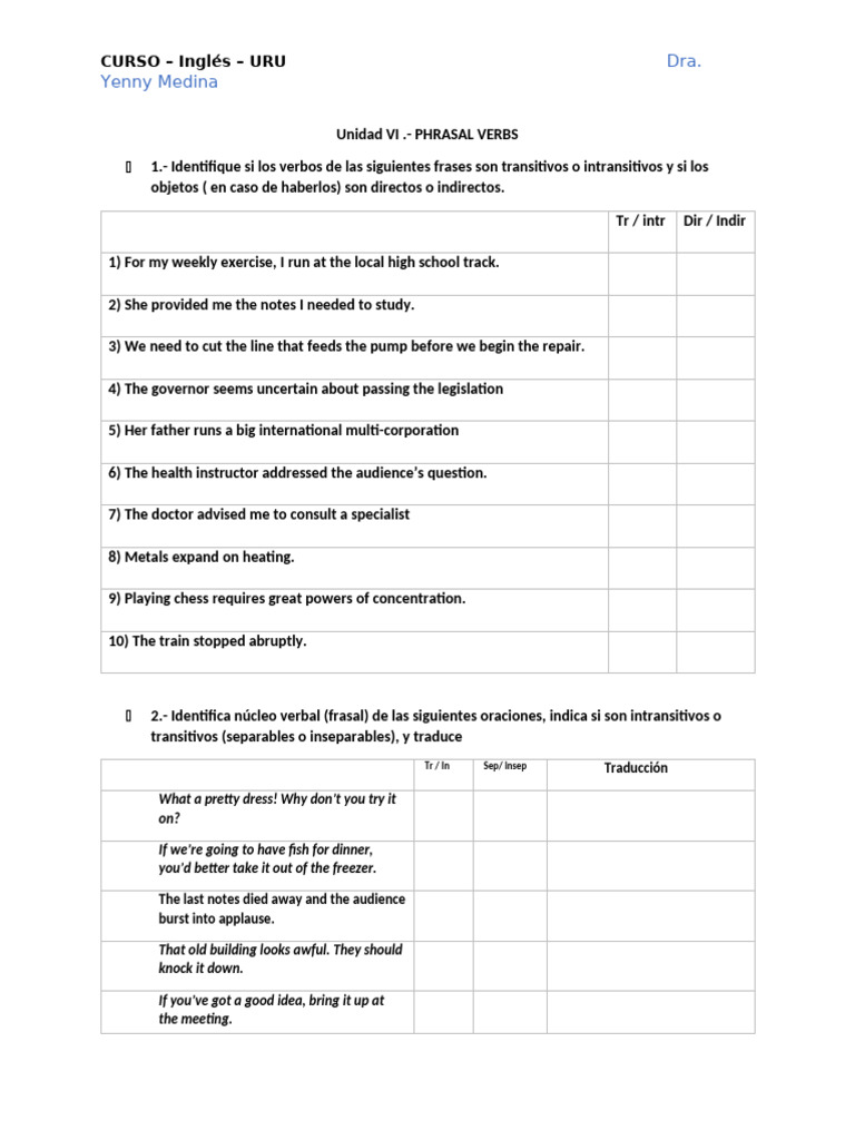 Ejercicios de Phrasal Verbs en Inglés | PDF