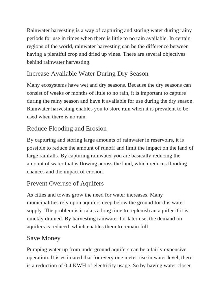 Rainwater Harvesting Methodology and Benefits | PDF | Water | Water ...