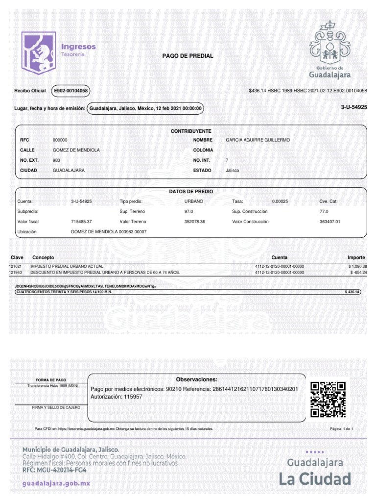 Recibo de Pago de Predial en Jalisco | PDF