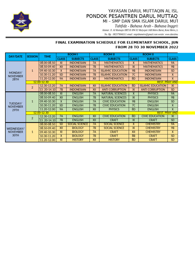 Final Examination Schedule PDF