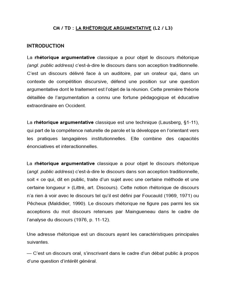 Introduction à la rhétorique argumentative | PDF | Rhétorique ...