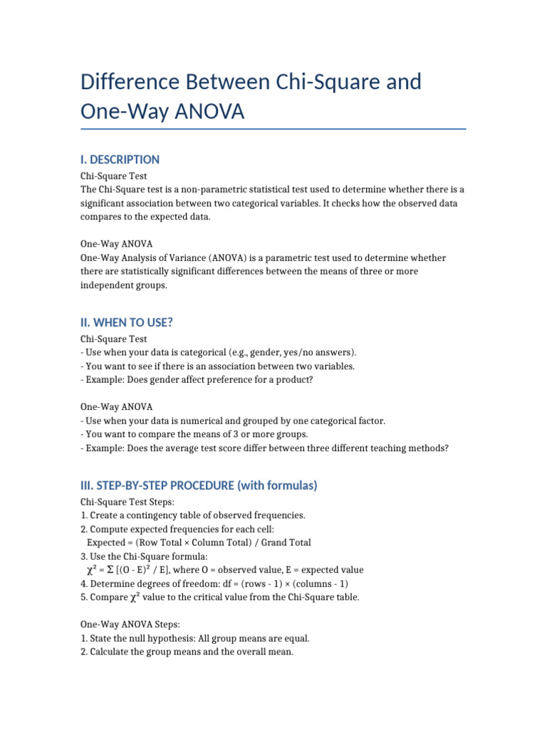 Chi-Square vs One-Way ANOVA Explained | PDF | Chi Squared Test ...