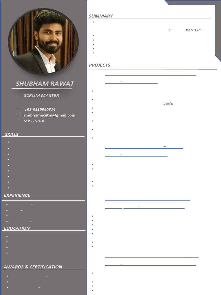 Scrum Master Resume - Shubham Rawat | PDF | Scrum (Software Development ...