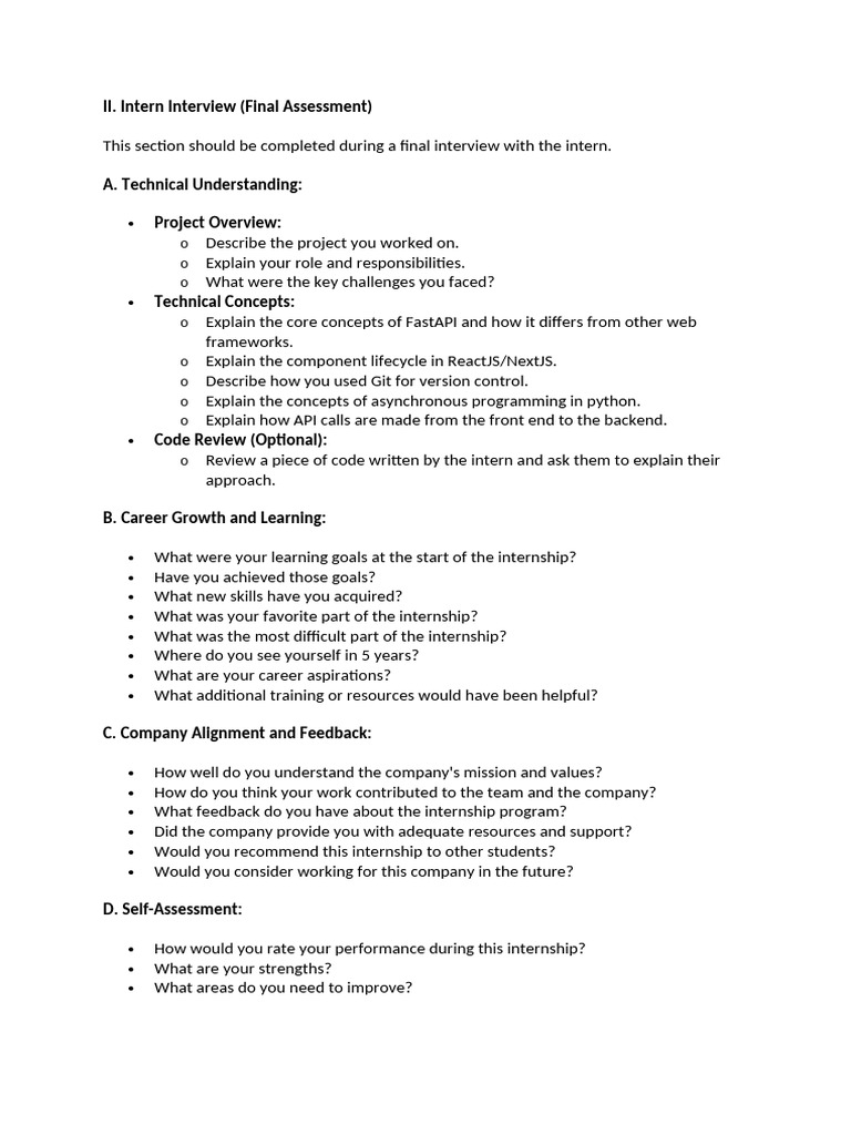 Intern Final Interview Assessment Guide | PDF