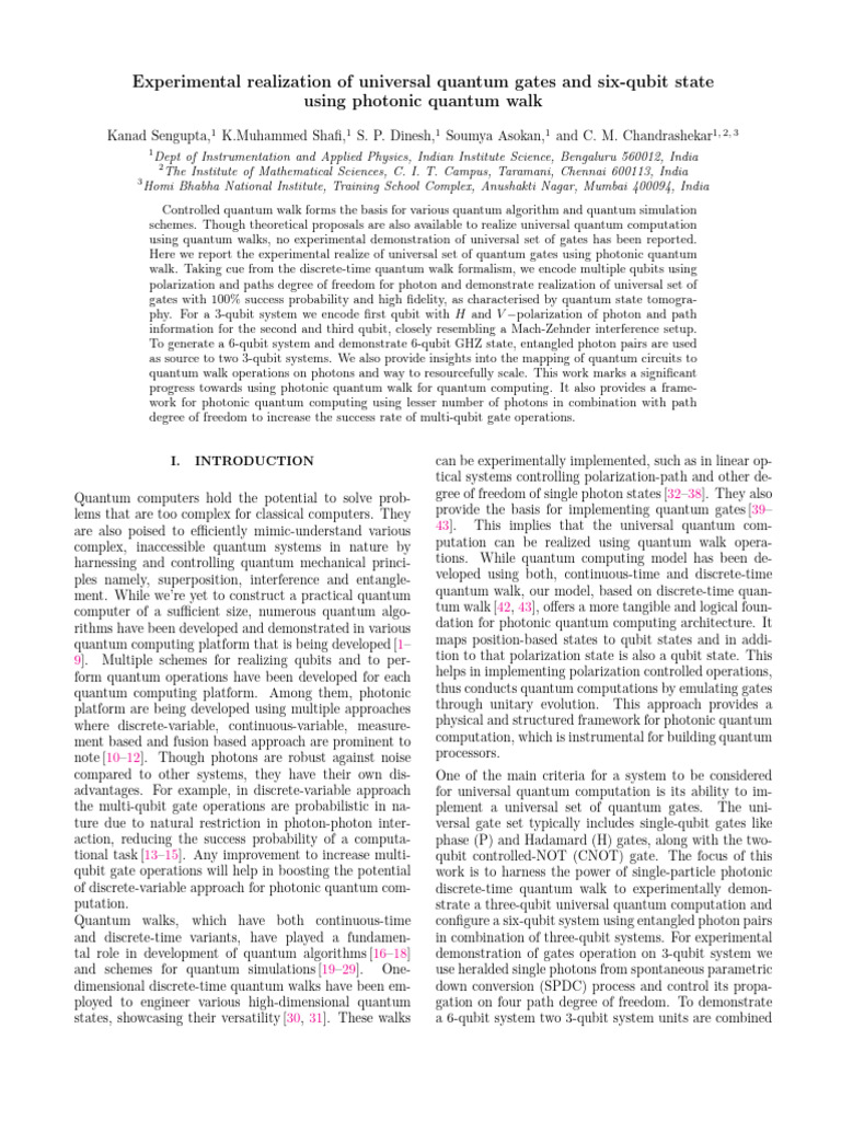 Universal Quantum Gates via Photonic Walks | PDF | Quantum Computing ...