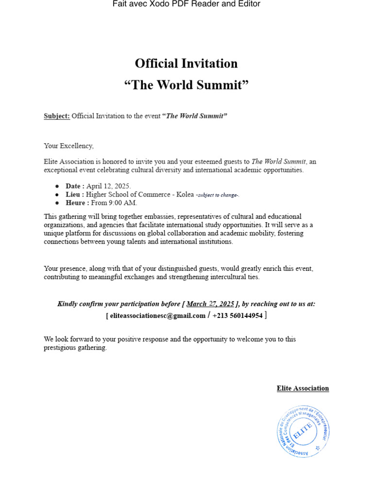 Invitation to The World Summit 2025 | PDF
