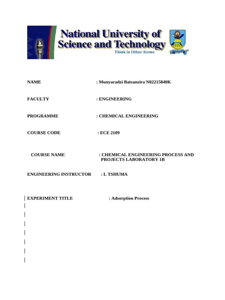 Munyaradzi Batsanzira n02215840k Lab Assignment 2025 | PDF | Adsorption ...