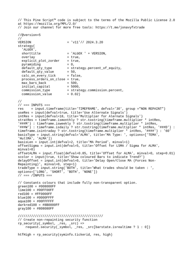 ALGOX v11 Pine Script Trading Strategy | PDF