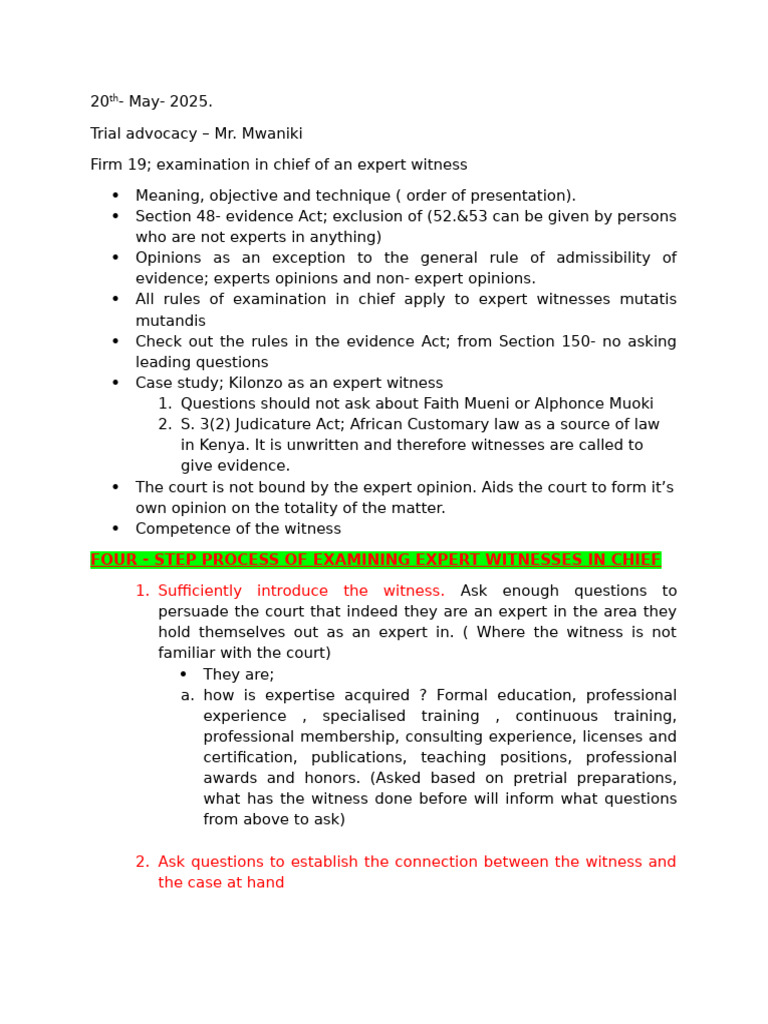Expert Witness Class Takeaway Points | PDF | Witness | Expert Witness