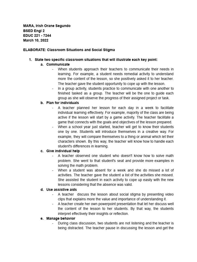 Mara - Module 2 Elaborate | PDF | Teachers | Social Stigma