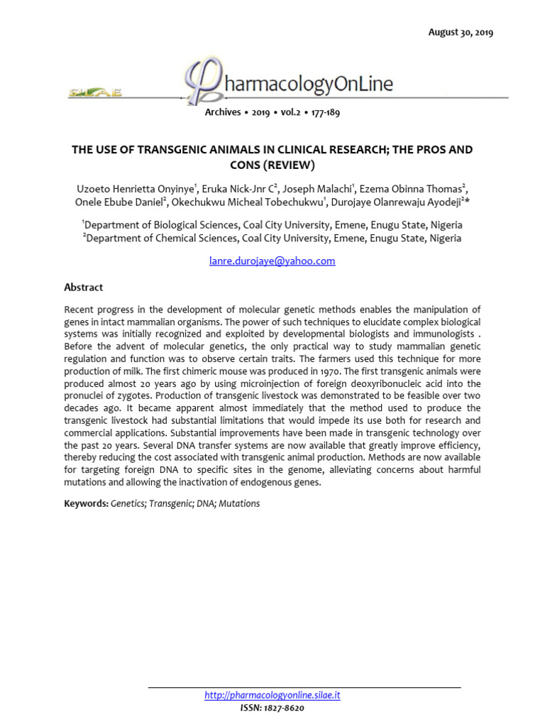 PhOL 2019 2 A017 Uzoeto | PDF | Transgene | Biopharmaceutical