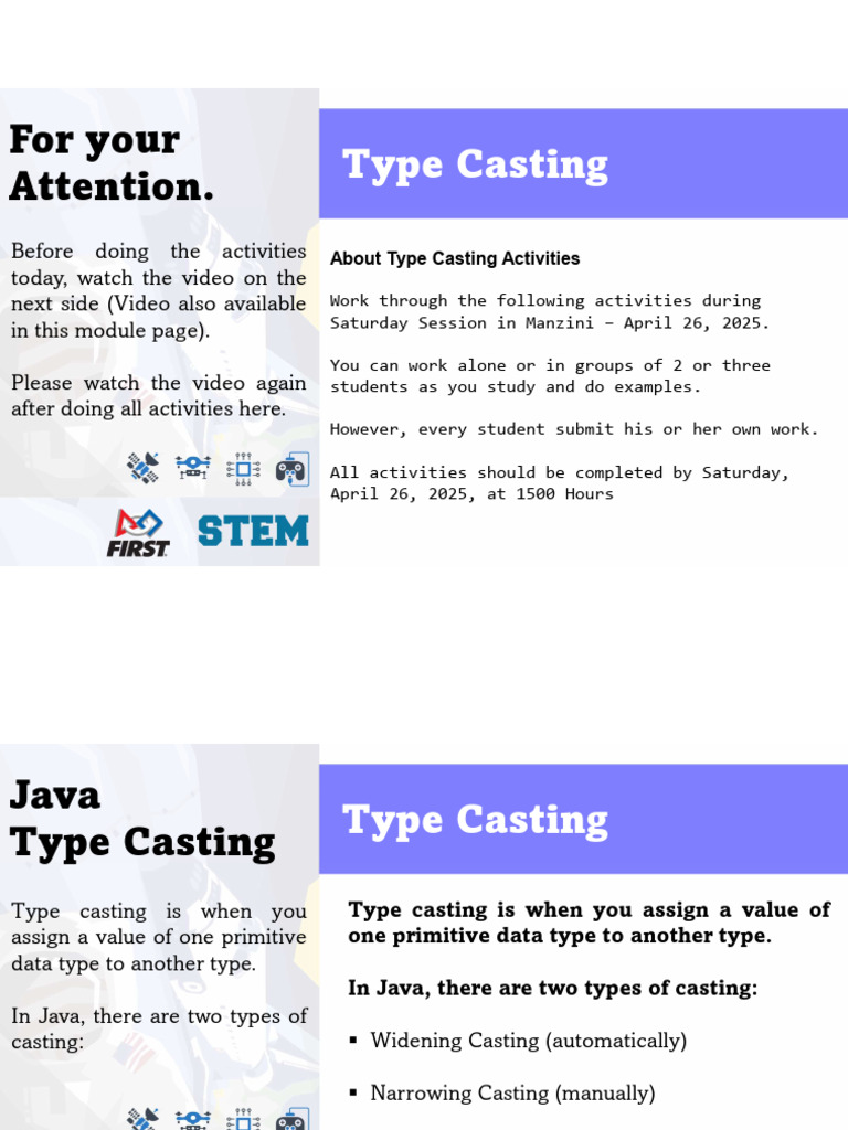 Java Type Casting Activities Guide | PDF | Integer (Computer Science ...