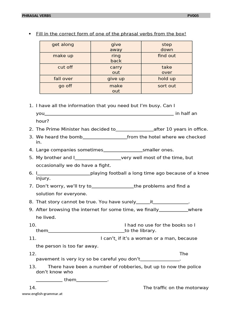 Phrasal Verbs Practice Exercises | PDF