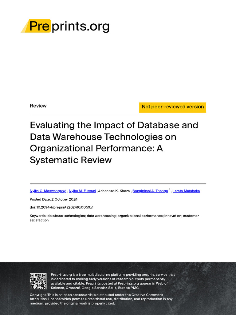 Database Technologies and SME Performance | PDF | Data Warehouse ...