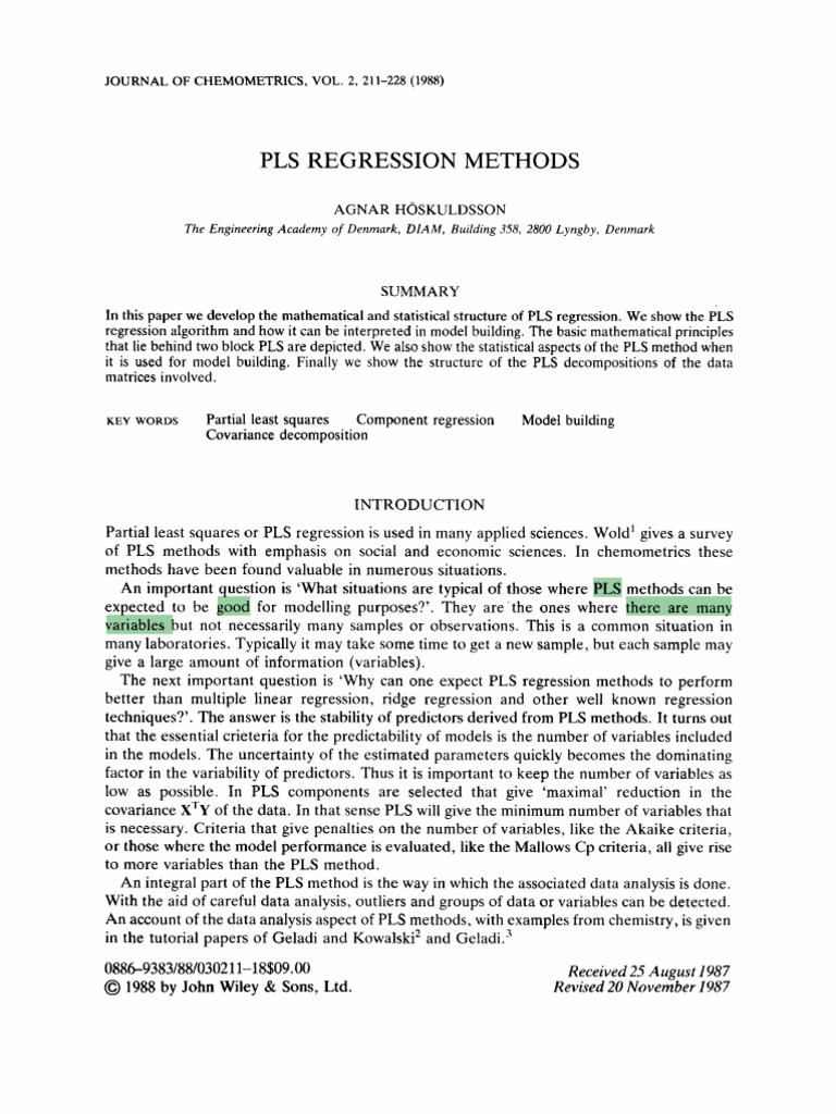 PLS Regression Methods Explained | PDF | Eigenvalues And Eigenvectors ...