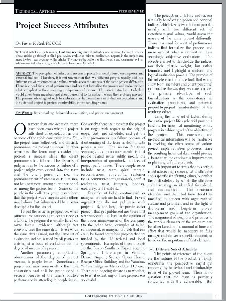 2003-Project Success Atributes | PDF | Project Management | Evaluation