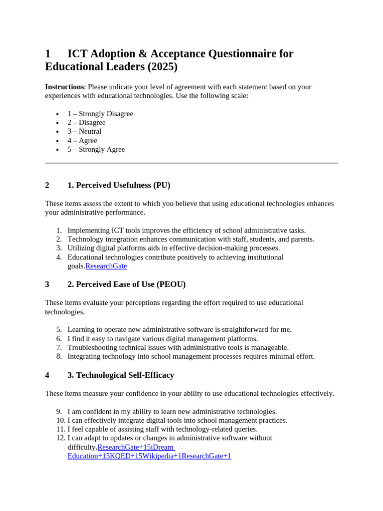 ICT Adoption Survey for Educational Leaders | PDF | Educational ...