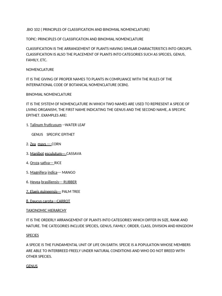 Principles of Binomial Nomenclature | PDF | Genus | Biological Nomenclature