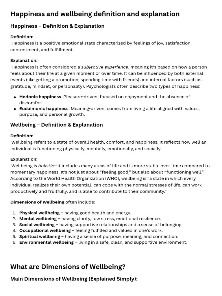 Understanding Happiness and Wellbeing | PDF | Happiness | Self ...