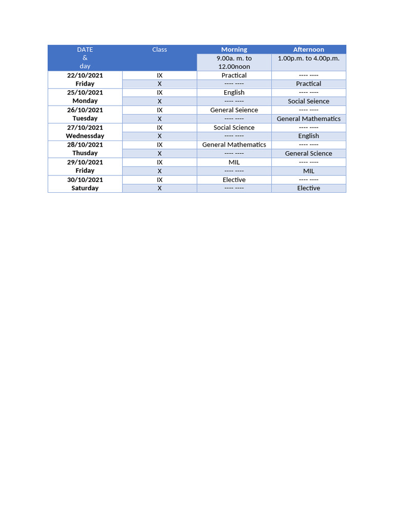 Class Schedule for October 2021 | PDF