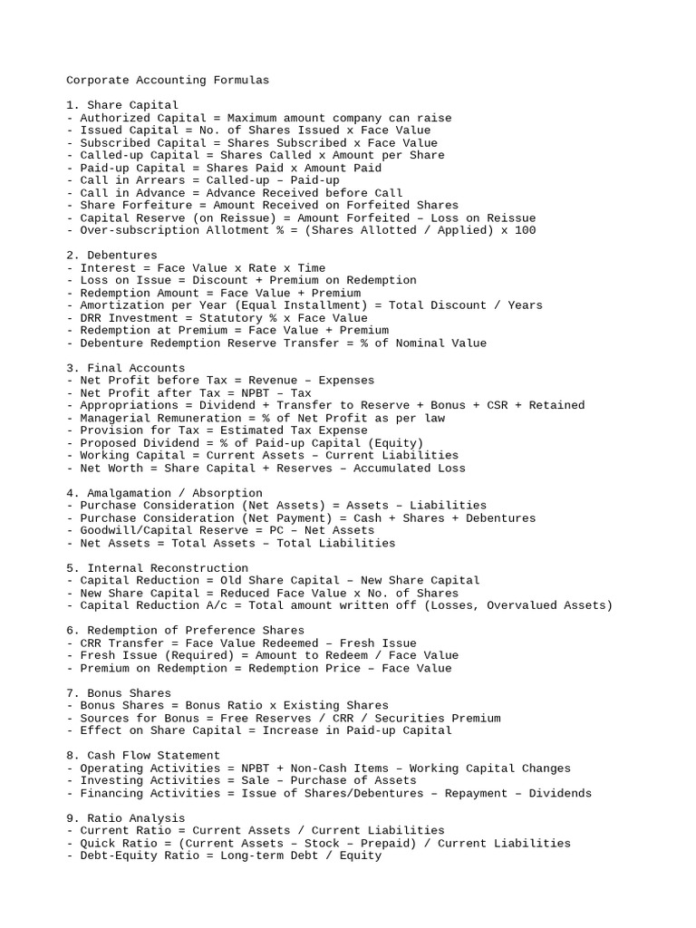 Corporate Accounting Formulas | PDF | Dividend | Equity (Finance)