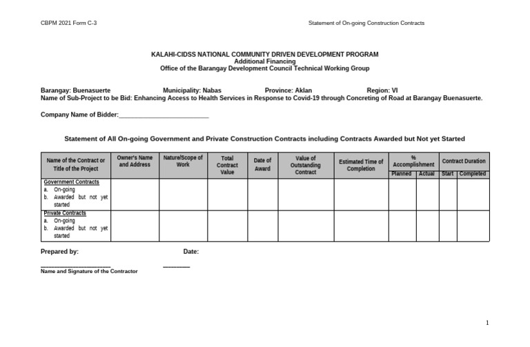 Buenasuerte CBPM 2021 Form C-3 - Statement of All On-Going Construction ...