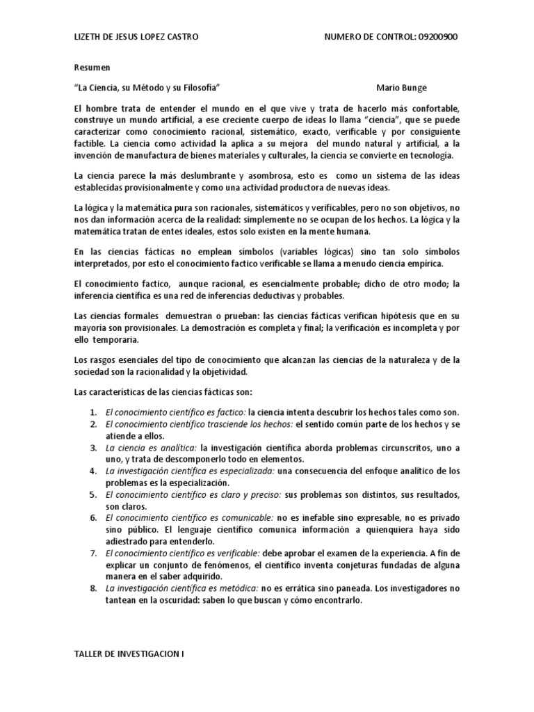 Resumen Mario Bunge Ciencia Método científico