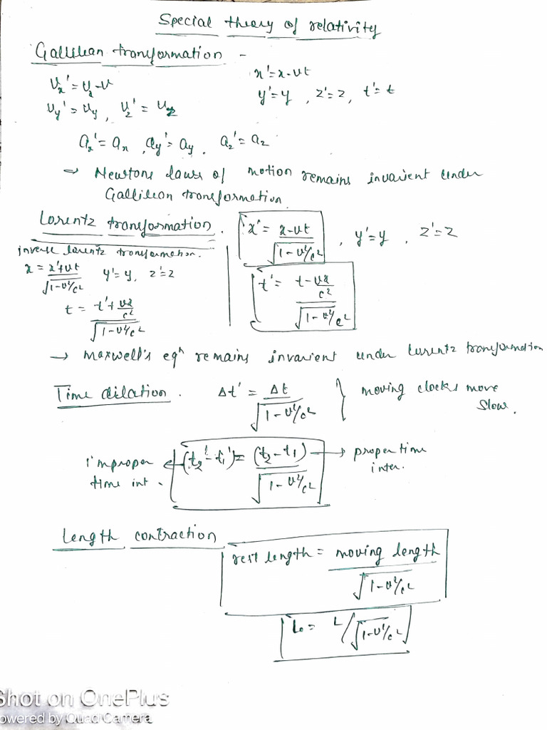 Relativity Key Notes | PDF