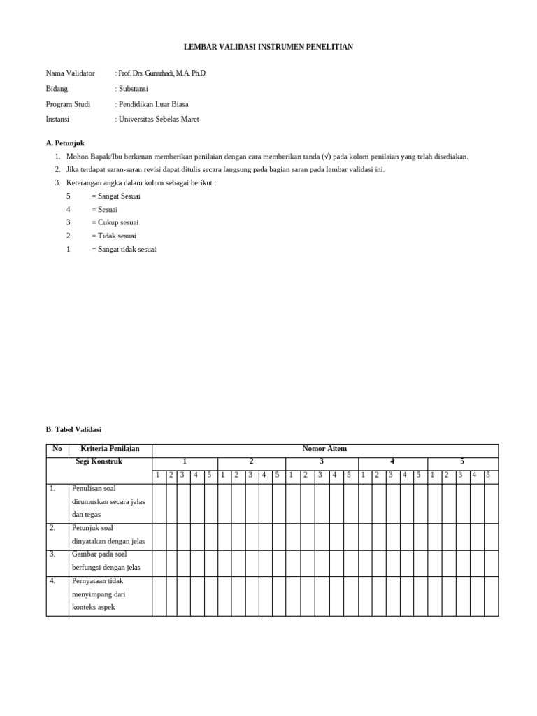 Lembar Validasi Instrumen Penelitian | PDF