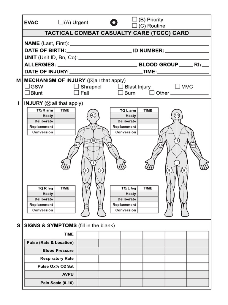 TCCC Casualty Card - MSIL 2024-1 | PDF