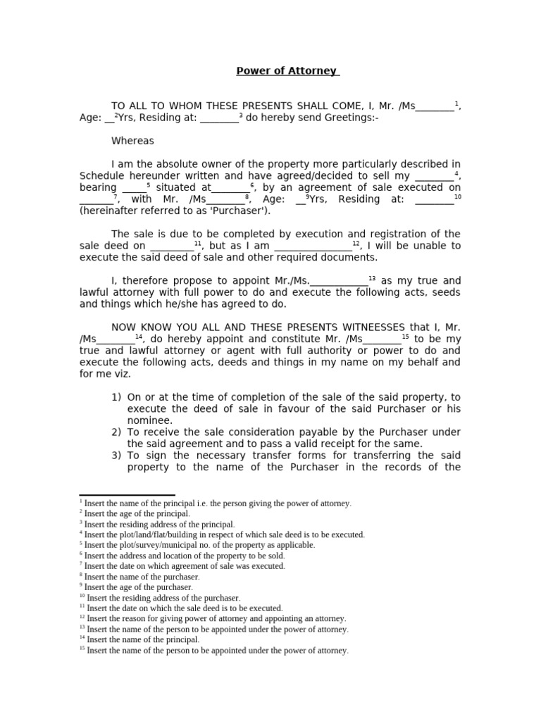 Power of Attorney | PDF | Power Of Attorney | Deed