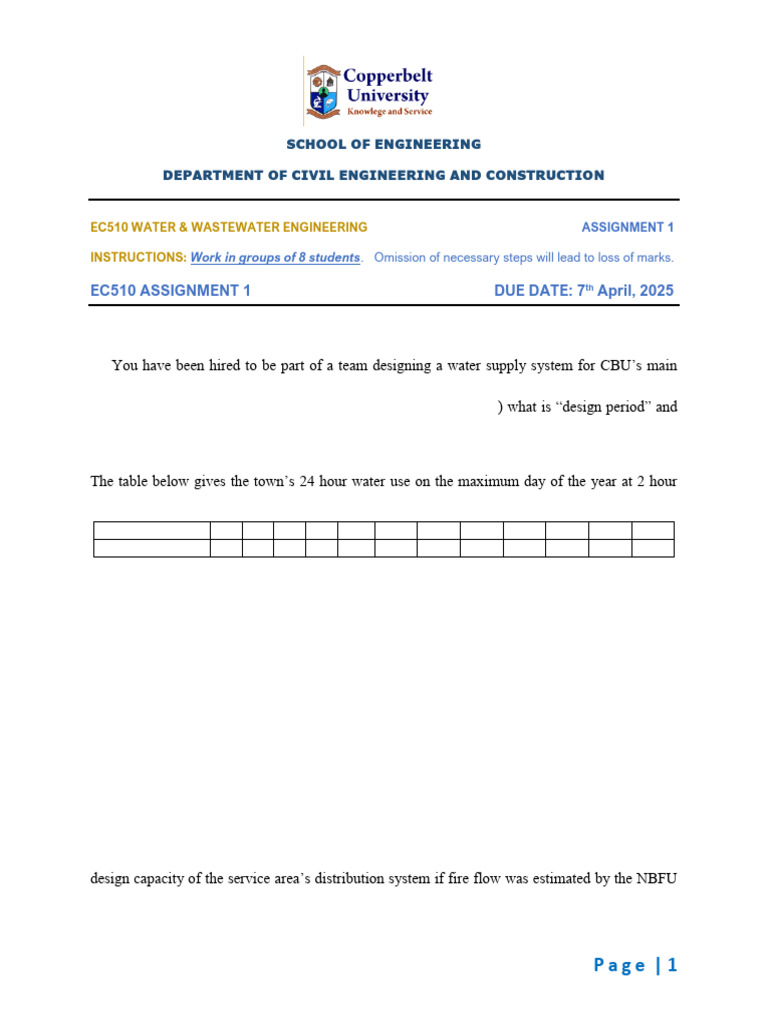 Water and Wastewater Engineering Assignment | PDF | Water | Water Pollution