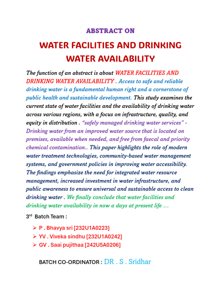 Water Facilities and Accessibility Study | PDF