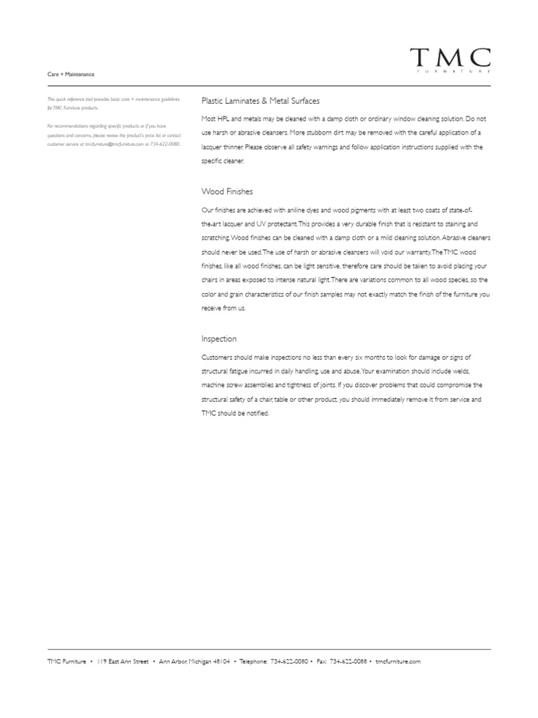 TMC CareMaintenance QuickReferenceSheet 2015 | PDF | Materials ...