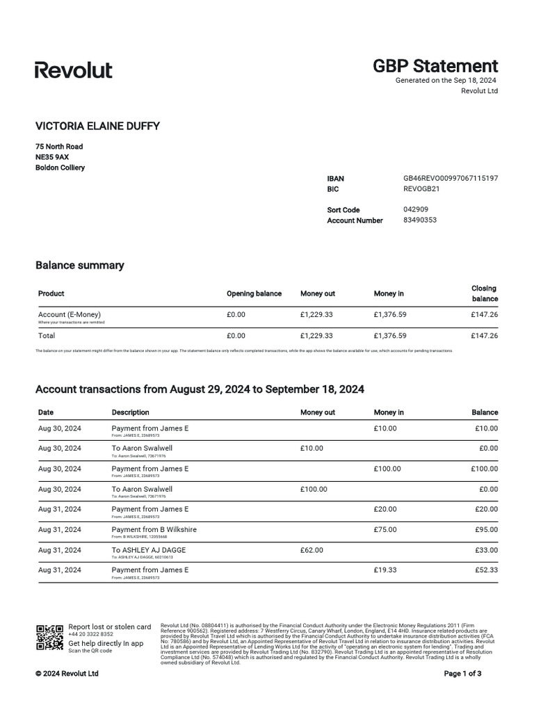 Revolut GBP Account Statement Summary | PDF | Private Sector | Service ...
