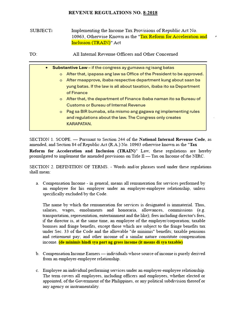 RR No. 8-2018 - Train Law - Watched Ver | PDF | Tax Deduction | Income ...