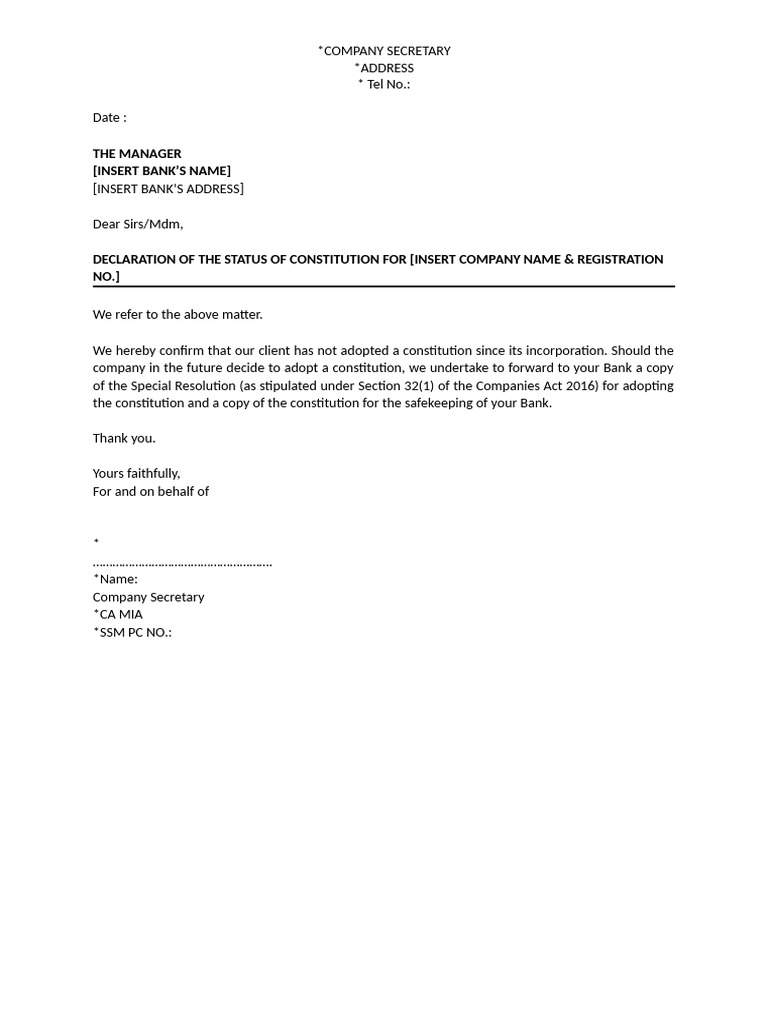 Constitution Status Declaration Letter | PDF