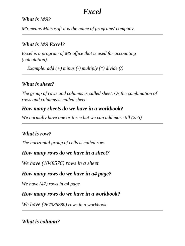 Definition Excel PDF