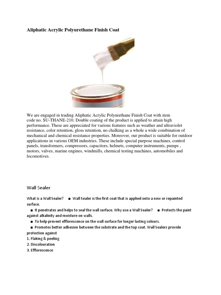 Aliphatic Acrylic Polyurethane Finish Coat PDF Paint Manmade