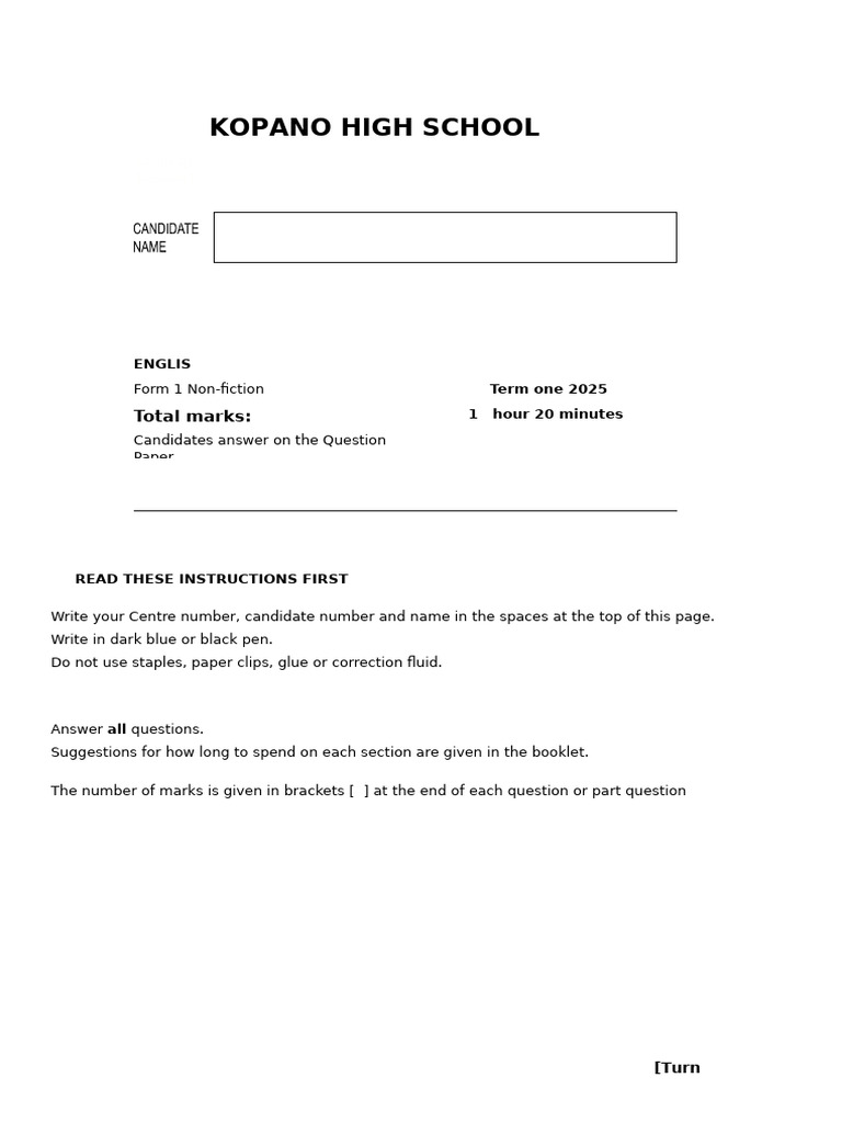 Form One English | PDF | Sentence (Linguistics)