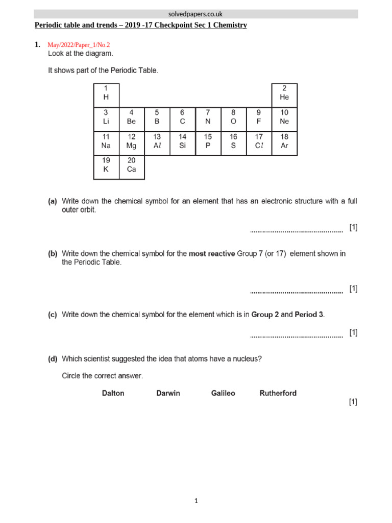 Chemistry Checkpoint Past Papers | PDF